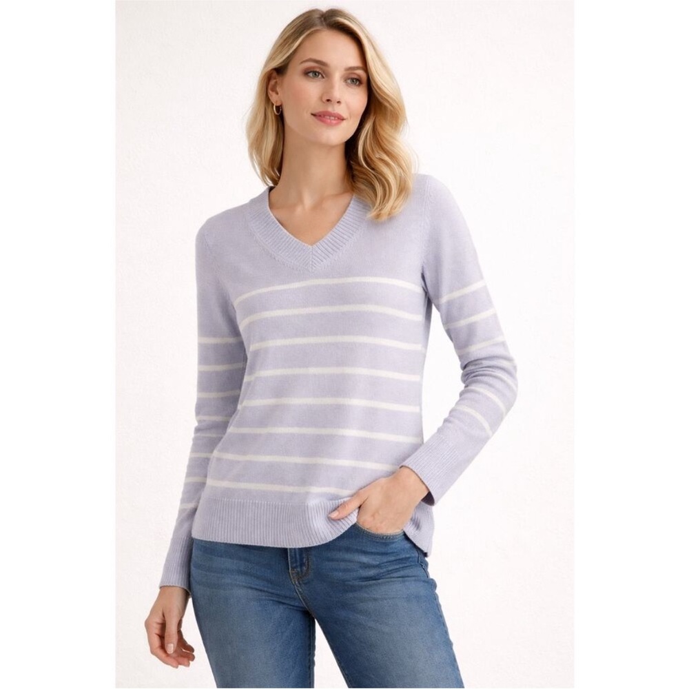Kinross Striped V-Neck Sweater Cotton Purple‎